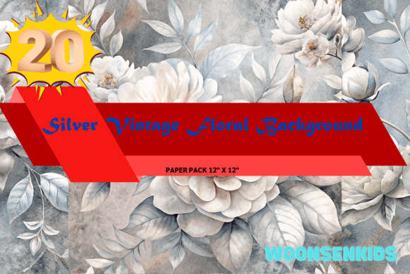 Download New Silver Vintage Floral Background Watercolor Png Kdp Digital Paper - Floral background Collection